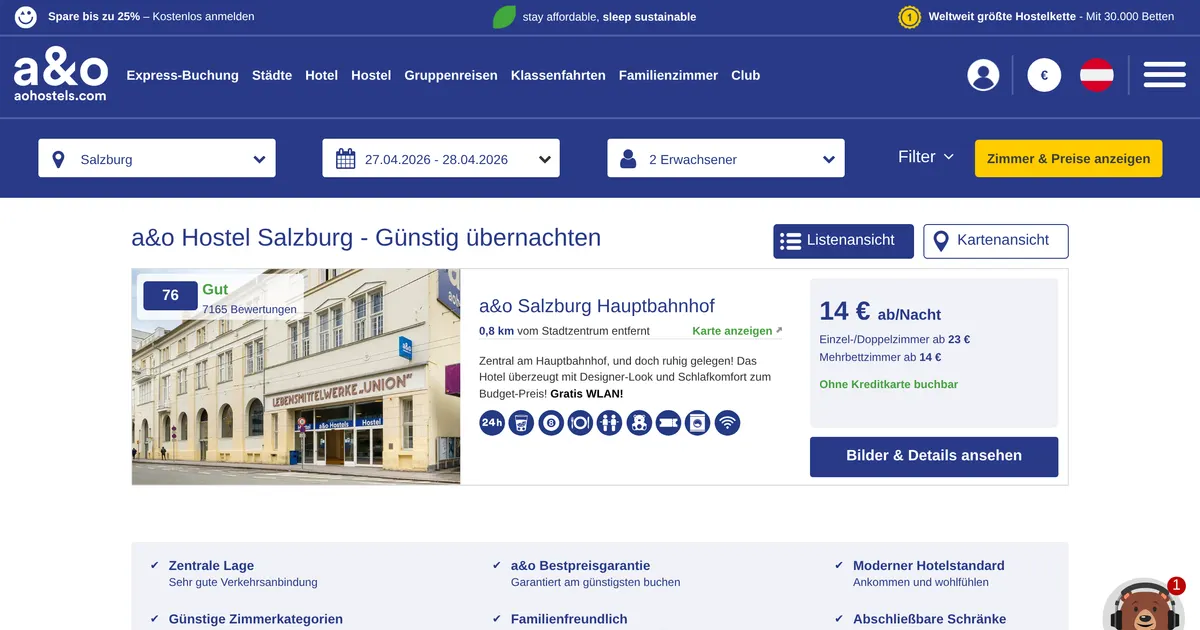 A&O Hotel and Hostel Salzburg Hauptbahnhof — hundefreundliches Hotel in Salzburg