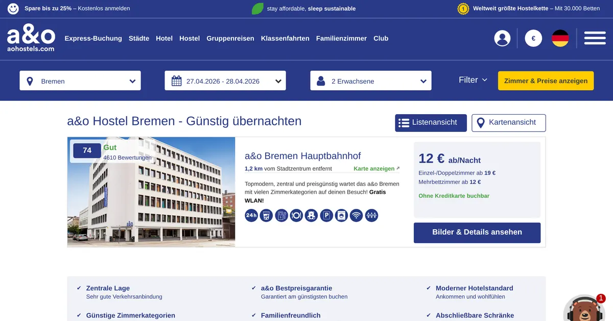 A&O Bremen Hauptbahnhof — hundefreundliches Hotel in Bremen