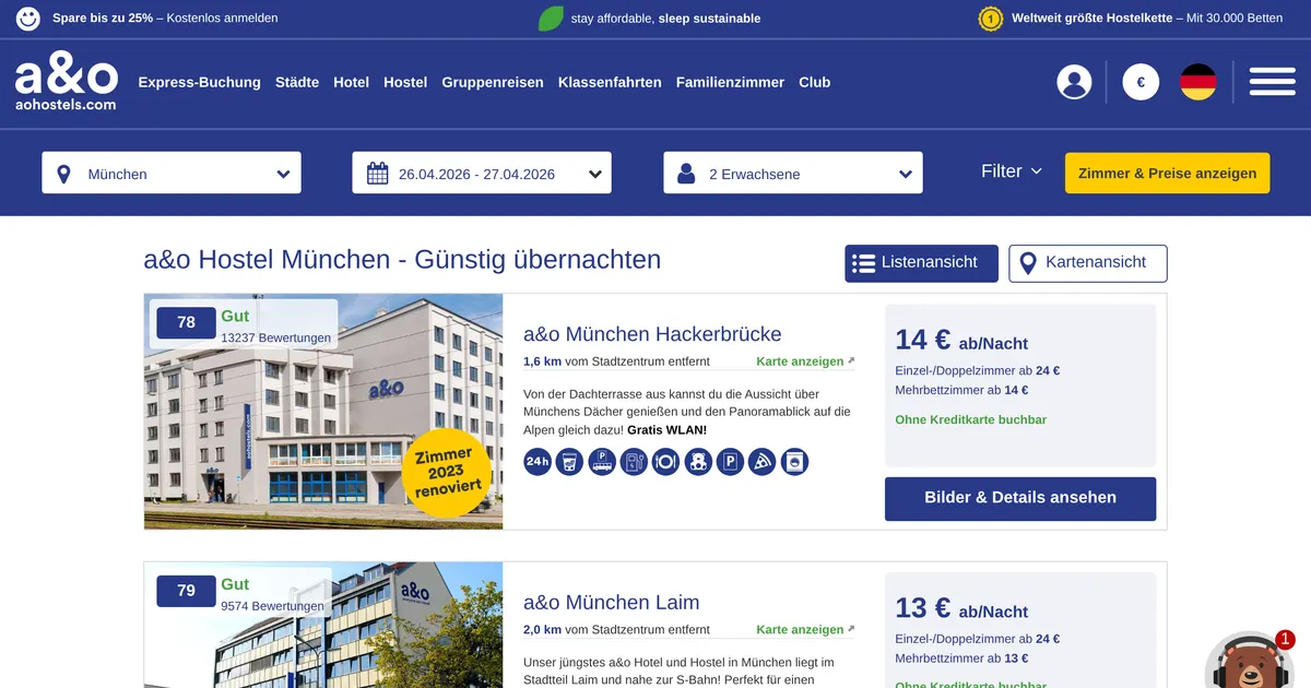 A&O Hostel — hundefreundliches Hotel in München