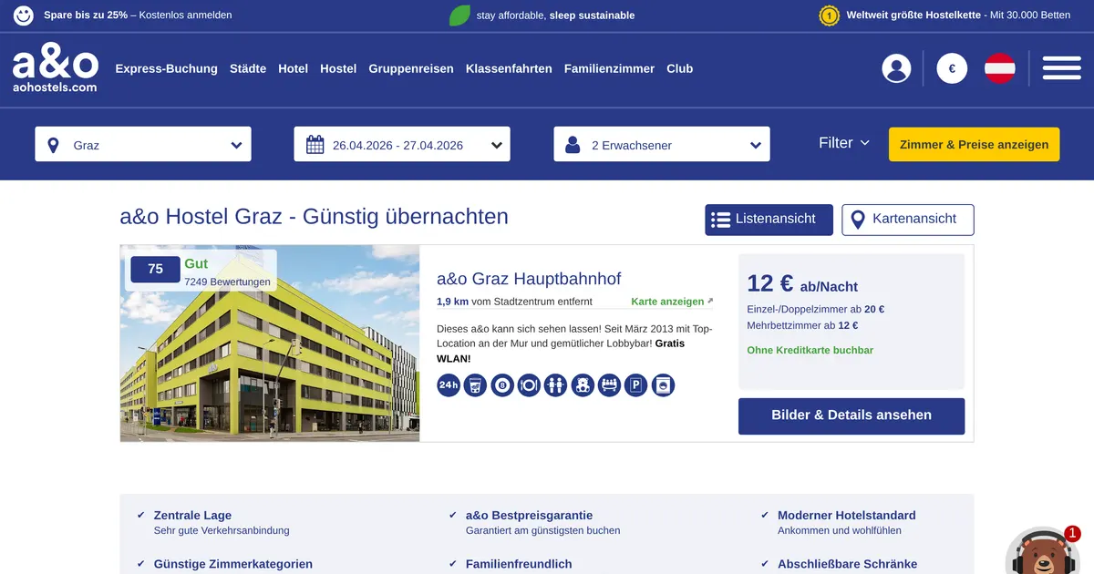 A&O Hotel and Hostel Graz Hauptbahnhof — hundefreundliches Hotel in Graz